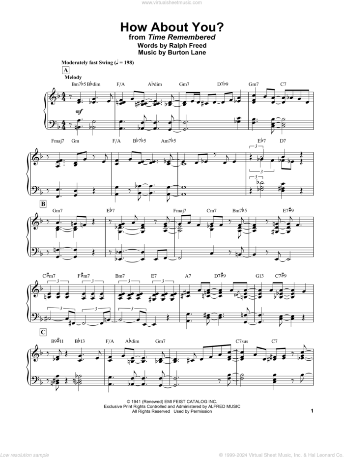 Bill Evans: How About You? sheet music for piano solo (PDF)