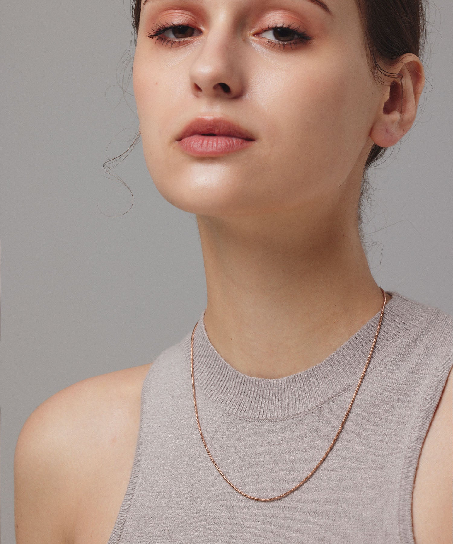 ピンクゴールド]1mmスネークチェーンネックレス/45cm