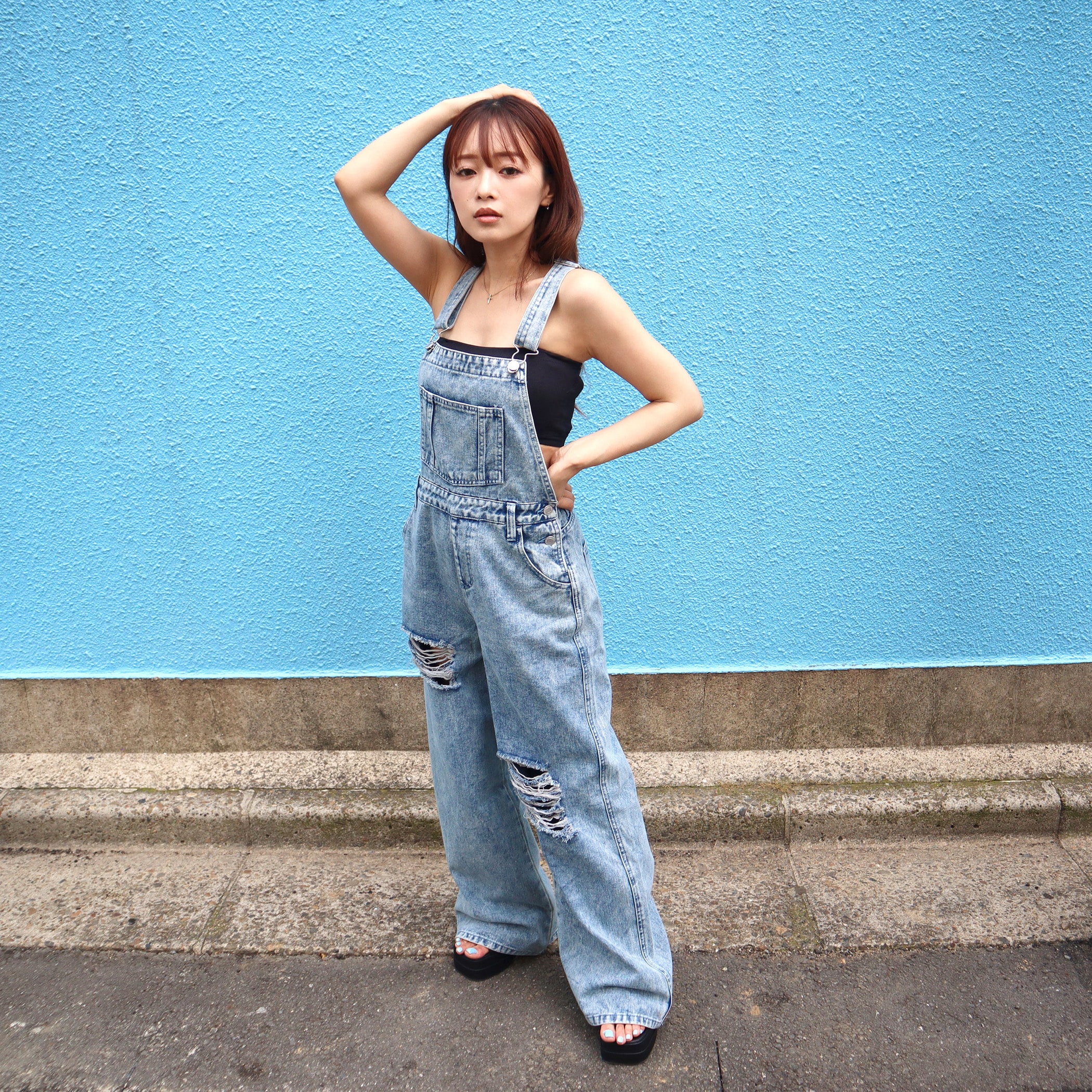 ダメージクラッシュデニムオーバーオール｜オールインワン｜CECIL