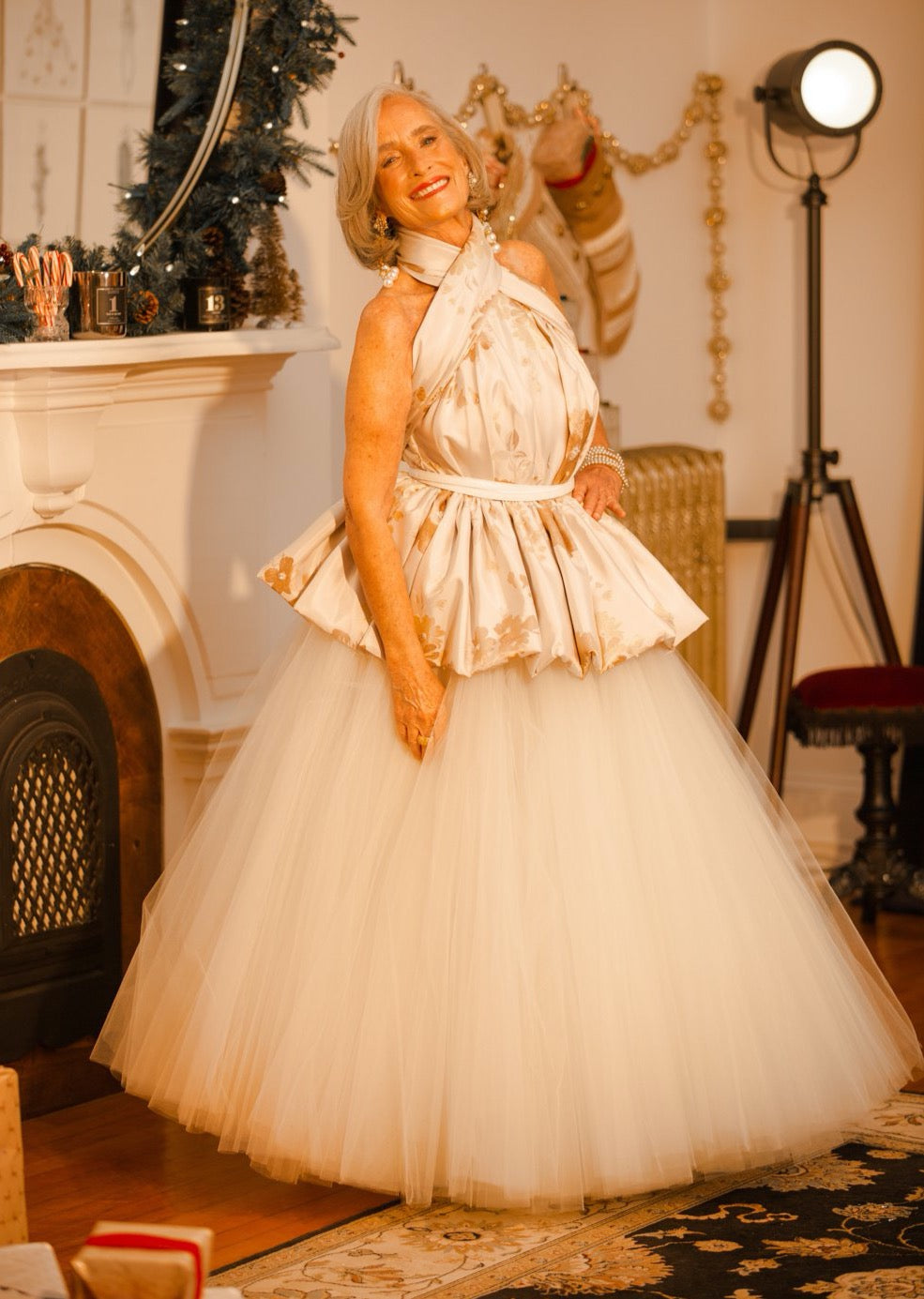 Hand Beaded Halter Peplum Top with Tulle Ball Skirt Sustainable