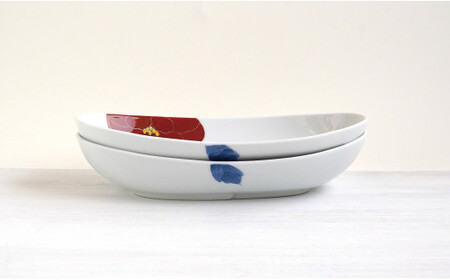 有田焼 泰山 赤牡丹・黒牡丹 楕円カレー皿2枚セット A40-219 | 佐賀県