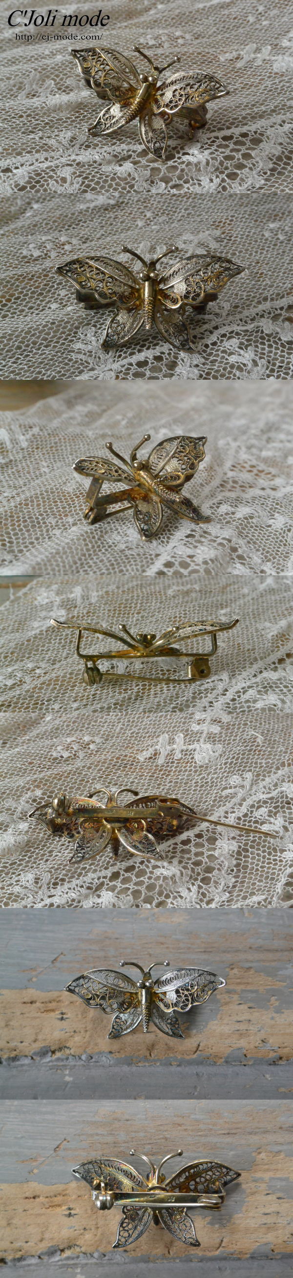 A-210 フランスアンティーク/ヴィンテージブローチ シルバープレート