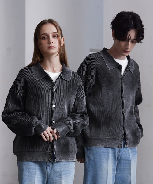 CLEL】Basic/Spray Rib Knit Shirt Cardigan / ベーシック/スプレー畦