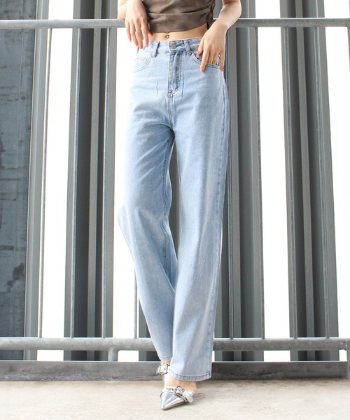 SpRay（スプレイ）の「デニムラインストーンパンツ（デニムパンツ