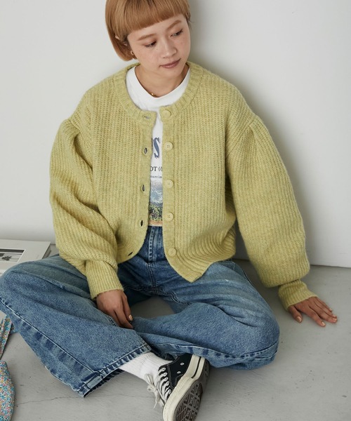 forksy.】モヘアタッチミックスニットショート丈ボリュームスリーブ