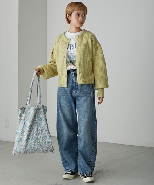 forksy.】モヘアタッチミックスニットショート丈ボリュームスリーブ