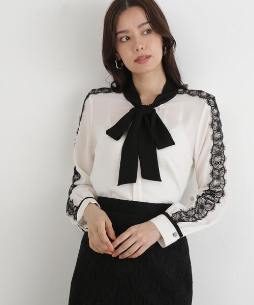 セール】◇レースコンビバイカラーリボンブラウス（シャツ/ブラウス