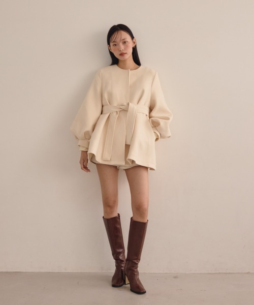 バルーンスリーブフレアコート（ノーカラージャケット）｜ACYM