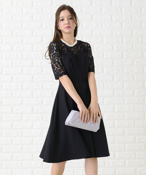 セール】バックリボン付き花柄レース × ビスチェワンピース・ドレス