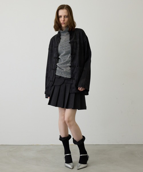 セール】一枚で主役な上級見え。サテンタッチ チャイナデザインシャツ