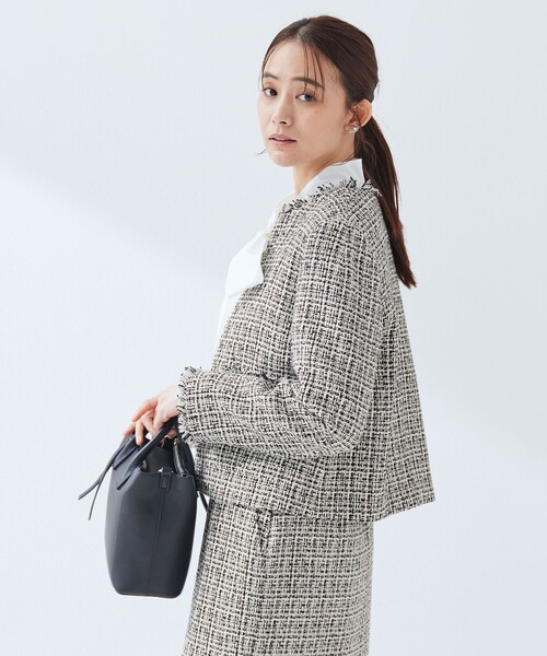 セール】ツイードライク ノーカラー ジャケット（ノーカラージャケット