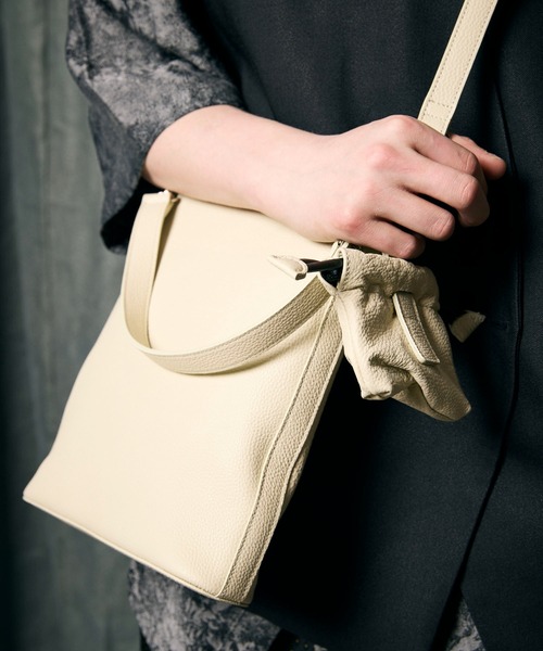 UNISEX》2WAY Leather Mini Shoulder Bag With Drawstring Charm/巾着