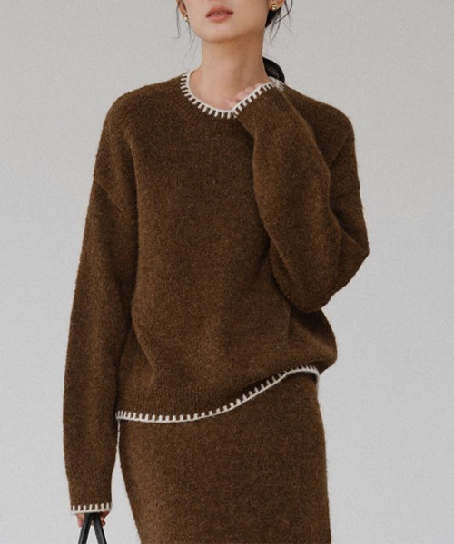 セール】ニットセットアップ 上下セット 配色（セットアップ