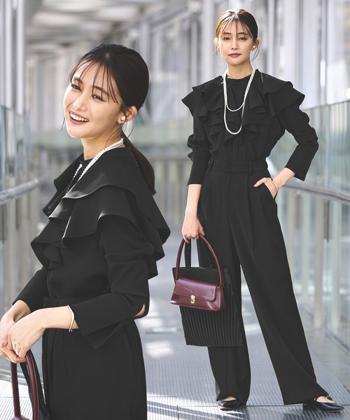 オケージョンドレス 結婚式 ｜ ダブルフリルカラー トップス ＆ タック