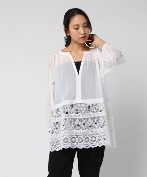 Sara mallika サラマリカ レースギャザートップス（シャツ/ブラウス