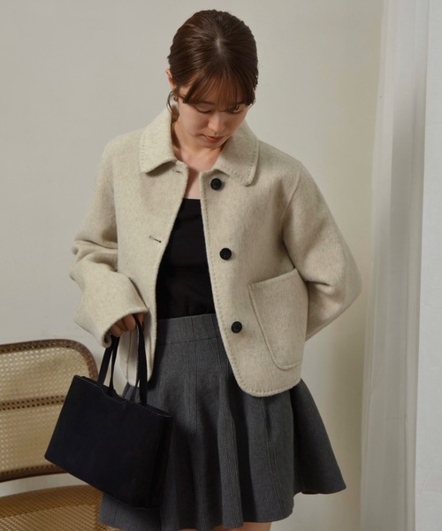 セール】handmade stitch accent short coat / ハンドメイドステッチ