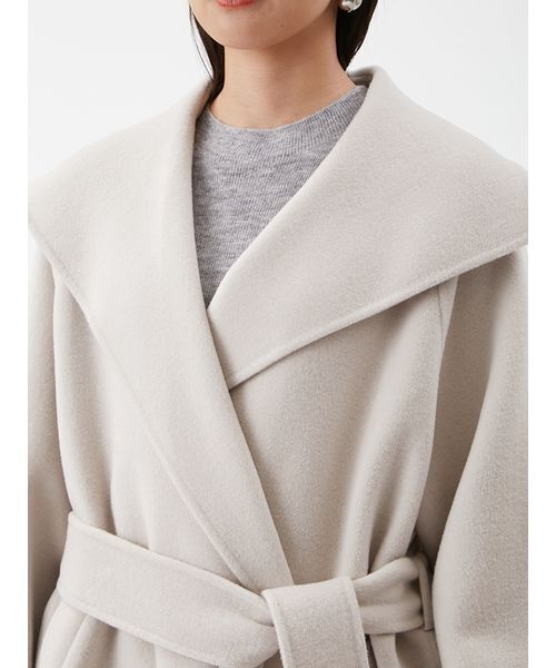 セール】共ベルト付きビックカラーミディ丈コート（ステンカラーコート