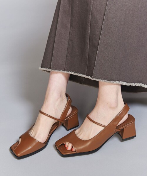 レザーライク オープントゥ バックストラップミュール（サンダル