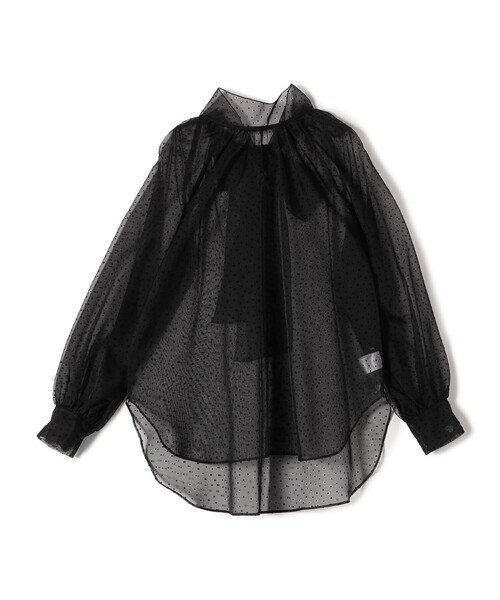手洗い可能〉シアー フロッキー ドット ボウタイ ブラウス（シャツ