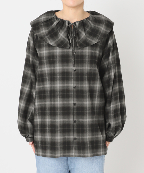 セール】《追加2》BLACK フリルチェックブラウス（シャツ/ブラウス