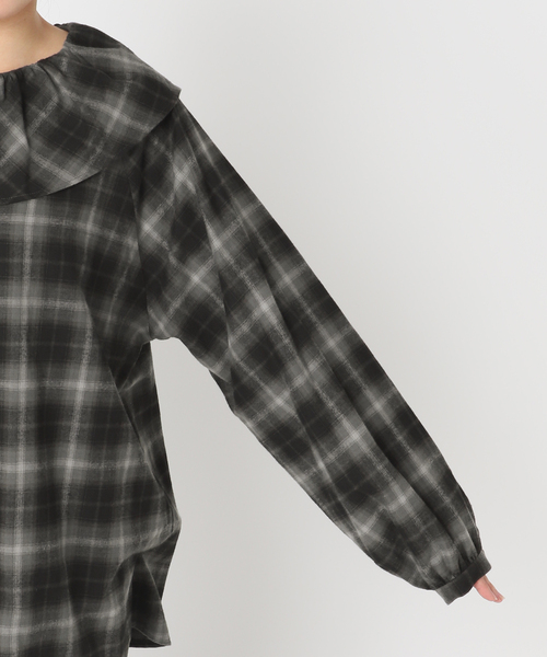 セール】《追加2》BLACK フリルチェックブラウス（シャツ/ブラウス