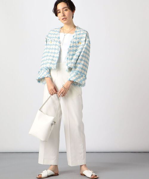 セール】バスケットツイードショートジャケット（ノーカラージャケット