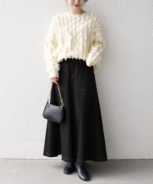 SHIPS any:〈洗濯機可能〉チノ ステッチ フレア ロング スカート