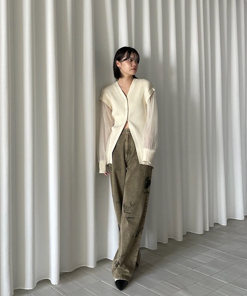 セール】SHEER SLEEVE WAVE KNIT CARDIGAN（カーディガン/ボレロ