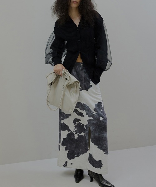 セール】SHEER SLEEVE WAVE KNIT CARDIGAN（カーディガン/ボレロ