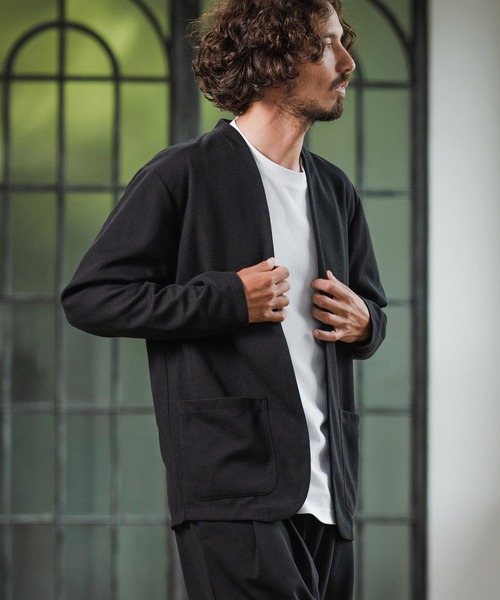 mj10908-Surf Knit Fabric Collarless Jacket ノーカラージャケット