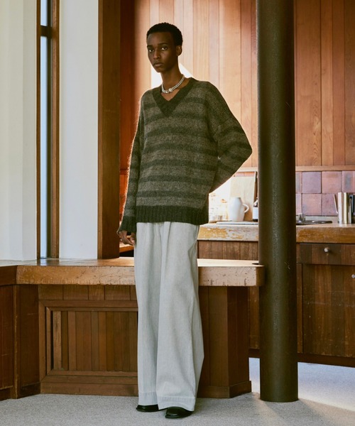 soerte（ソエルテ）の「Oversize V-neck border knit/オーバーサイズV