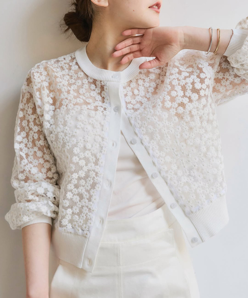 IENA（イエナ）の「《追加2》フラワーレースニットカーディガン