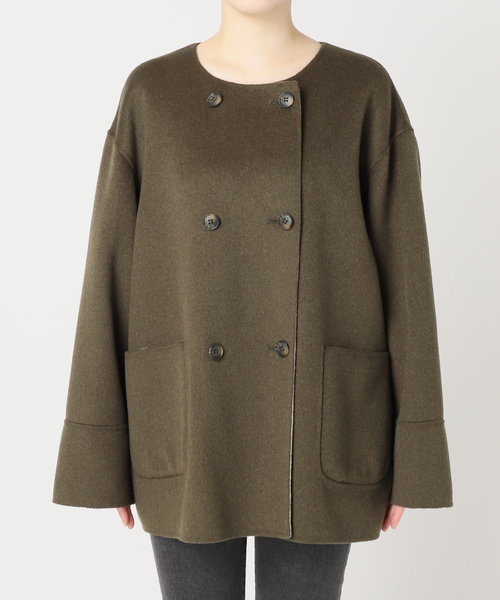 セール】《新色》リバーシブルノーカラーショートコート（ノーカラー