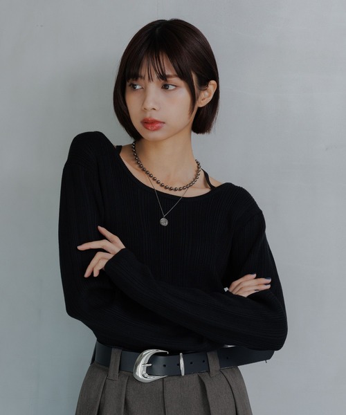 クロスデザインニットプルオーバー【前後2WAY仕様】（ニット/セーター