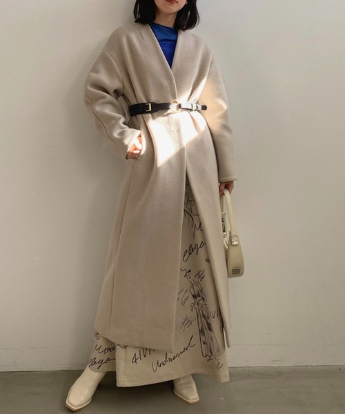 Ameri（アメリ）の「UND PLUMP SLEEVE BELTED COAT（ノーカラーコート