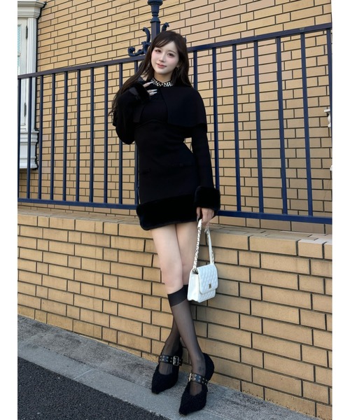 ビジューケープニットミニワンピース（ワンピース）｜Darich