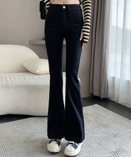 大きいサイズ有/伸縮性有】シュッと美脚！ブーツカット風 きれいめ