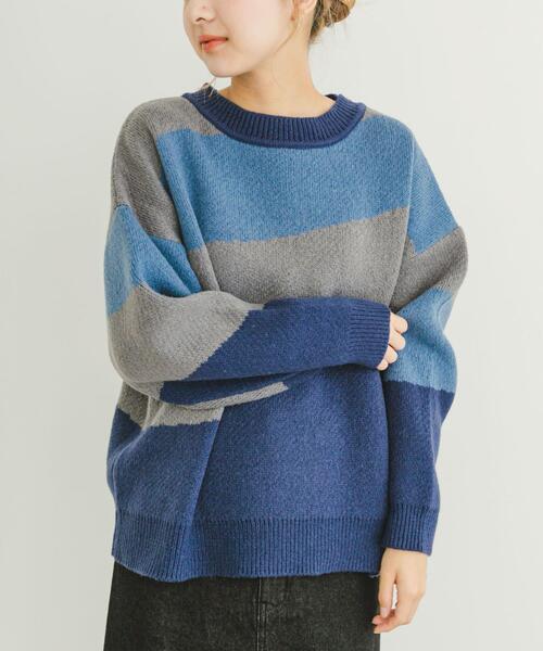 セール】総柄クルーネックニットプルオーバー（ニット/セーター