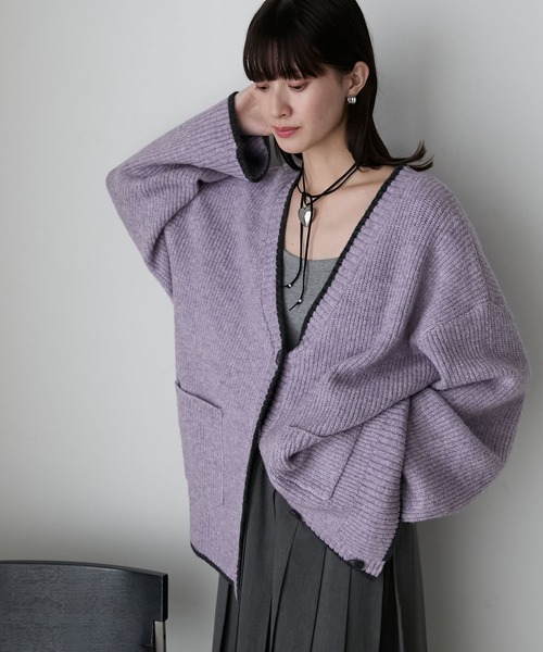 forksy.】バイカラーラインオーバーサイズカーディガン（カーディガン
