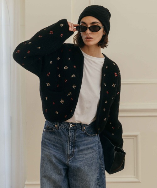 FLOWER EMBROIDERY KNIT JACKET/フラワーエンブロイダリーニット