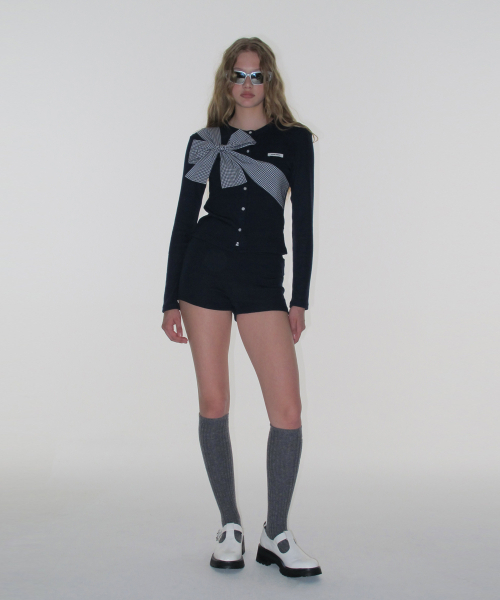 セール】リボンタイドニットカーディガン_ネイビー（カーディガン