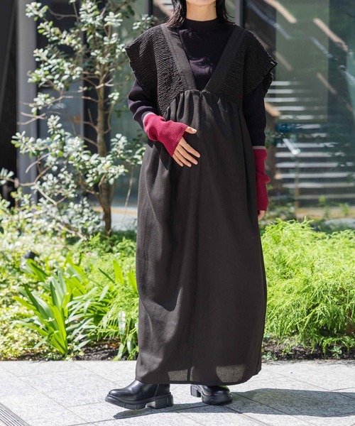 セール】【産前・産後対応】マタニティ／シャーリングワンピースAW