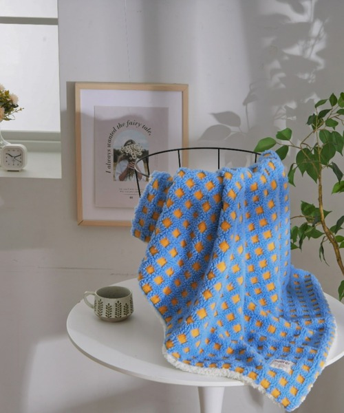 もこもこボアチェックひざ掛け / ブランケット（ブランケット