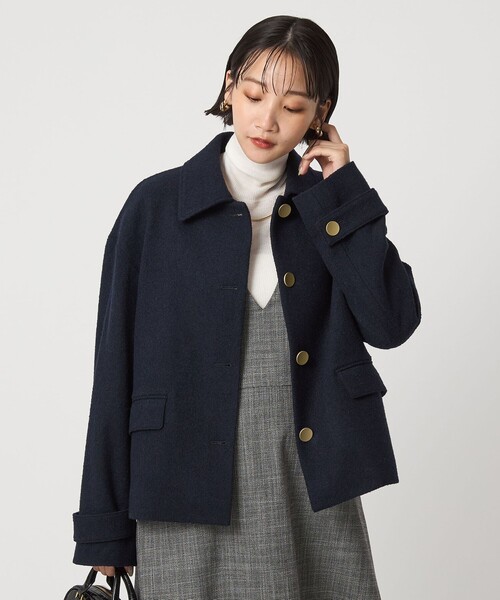 セール】ヘリンボーン 襟付き ショート ジャケット コート（その他