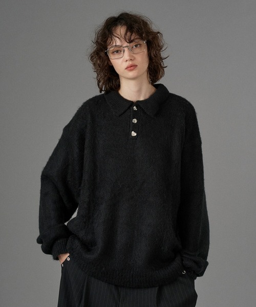SILVER BUTTON SHAGGY KNIT POLO / シルバーボタンシャギーニットポロ