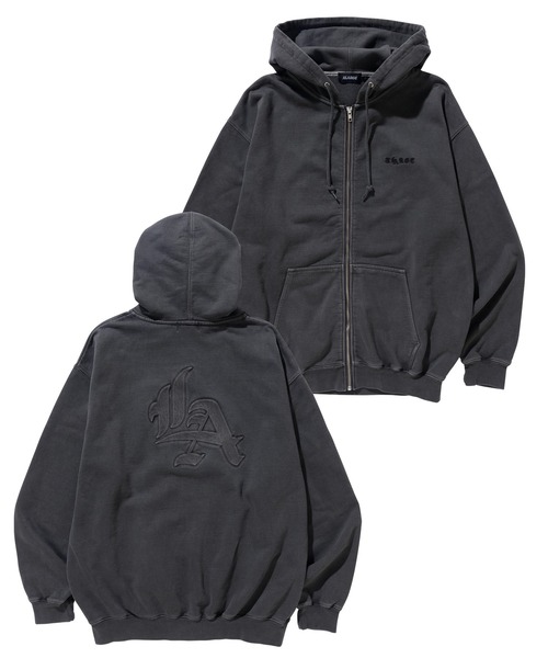 セール】PIGMENT DYED EMBOSS LOGO ZIP HOODED SWEAT（パーカー
