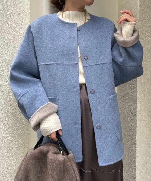 セール】リバーシブルコクーンジャケット（ノーカラージャケット