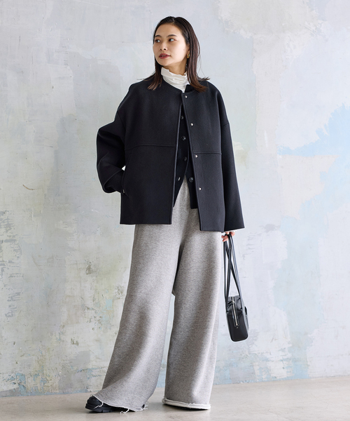 スーパー140ビーバーノーカラーショートコート（ノーカラーコート