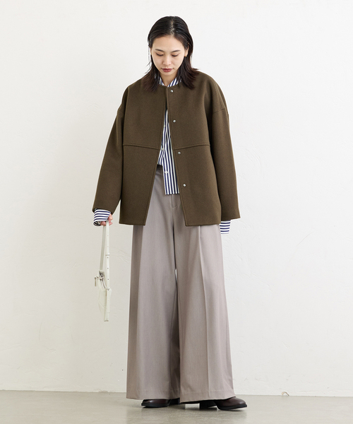 スーパー140ビーバーノーカラーショートコート（ノーカラーコート