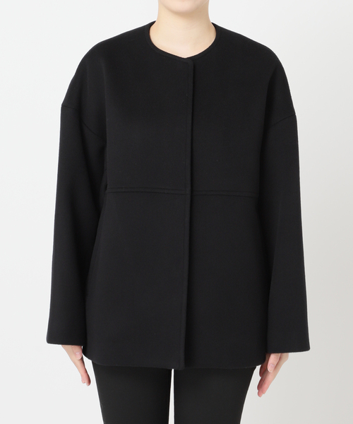 スーパー140ビーバーノーカラーショートコート（ノーカラーコート